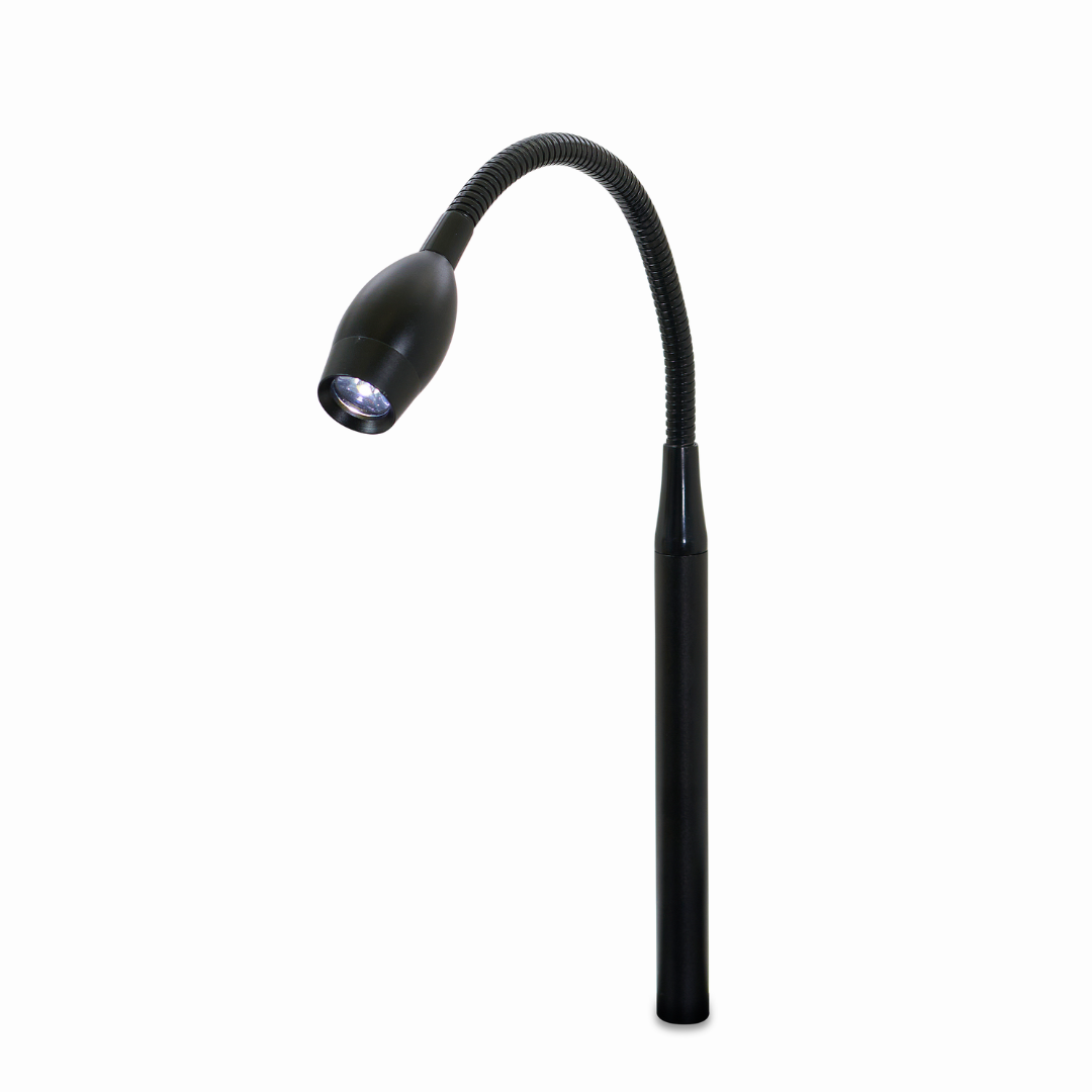 Enhance your cozy evenings with the flexible black LED gooseneck reading light, designed for focused illumination. As part of Golden Techs Optional Lift Chair Upgrades for the PR511 Recliner, it ensures relaxation and comfort against a pristine white backdrop.